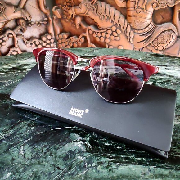 Montblanc Tortoise Brown MB0083S Mens Semi Rimless Sunglasses - Picture 8 of 16